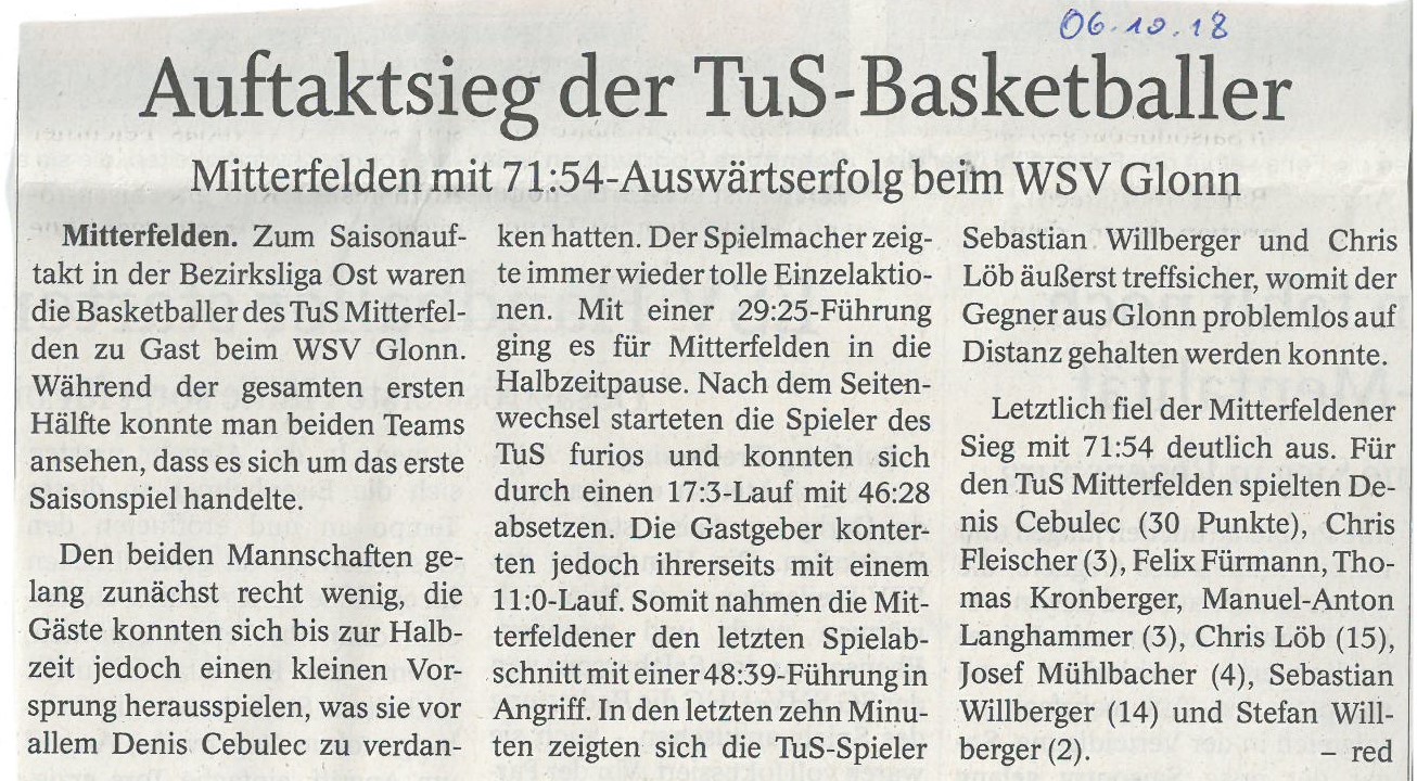2018-10-06 - Basketball - Auftaktsieg der TuS-Basketballer